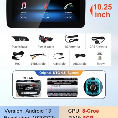 Radio Mercedes CLA C117 2022 Multimídia Navegação GPS Sem Fio Carplay RDS WIFI 4G QLED 10.25in, 12.3in