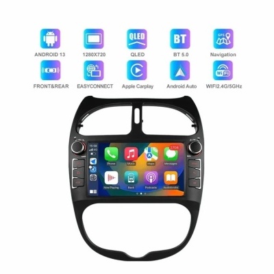 Radio Peugeot 206, 206CC, 206SW, 2000-2008 Multimídia Navegação GPS Sem Fio Carplay RDS WIFI 4G QLED