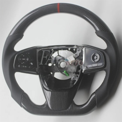 Volante  Honda Civic, 10TH, 2016-2021 de fibra de carbono com couro