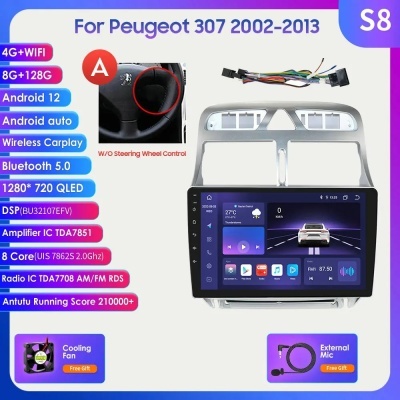 Radio Peugeot 307, 10.33 ", 9", 2Din, , 307CC, 307SW, 2002-2013, GPS Navi, Carplay, Auto, 4G, RDS, BT Radio Peugeot 307, 10.33 ", 9", 2Din, , 307CC, 307SW, 2002-2013, GPS Navi, Carplay, Auto, 4G, RDS, BT