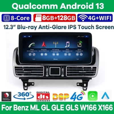 Radio Mercedes Benz, GL, GLE, GLS, W166, 2012-2020 Android 12.3 ", 8 + 128G, ML Android 13 GPS Player