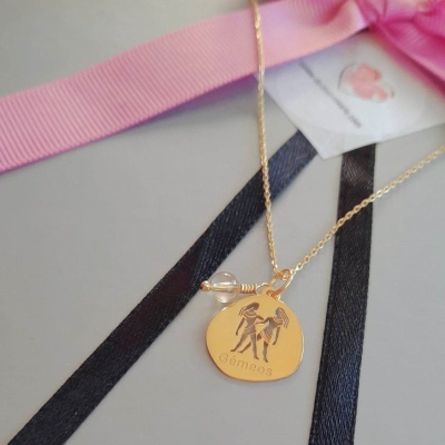 Colar Prata  Signo Gémeos  925 c/ Banho de Ouro  e Pingente Citrino