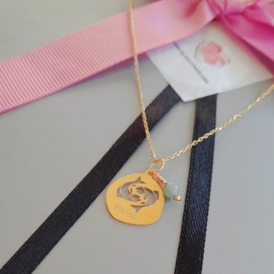 Colar Signo Peixes  Prata 925 c/ Banho de Ouro e Pingente Amazonita