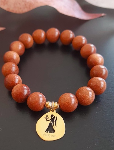 Pulseira Virgem Prata 925 c/ Banho de Ouro e Aventurinas