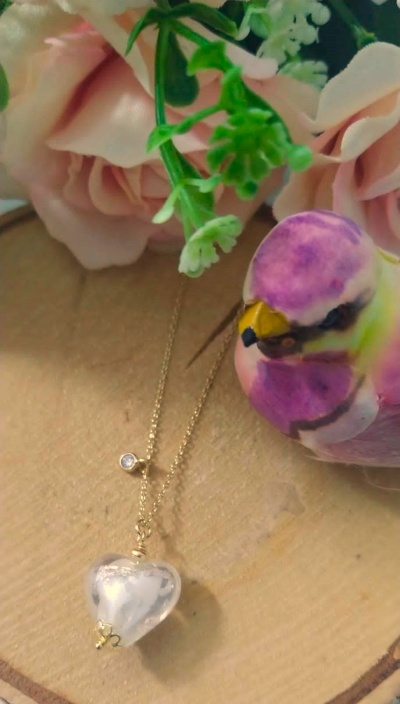 Colar "Coração" Cristal de Murano  Prata 925 c/ Banho de Ouro  Ref. 92043B