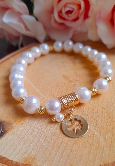 Pulseira de pérolas de aquacultura - Prata 925 c/ Banho ouro  Ref. 90302