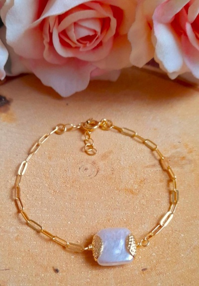 Pulseira "Petúnia" Prata 925 c/ Banho Ouro e Pérola de Aquacultura  Ref. 90436