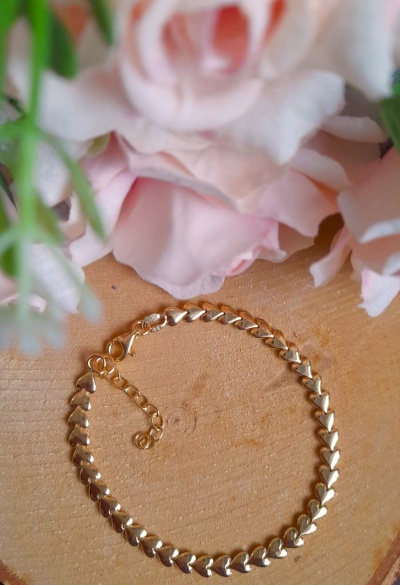 Pulseira "Flor Coração de Maria"  Prata 925 c/ Banho ouro