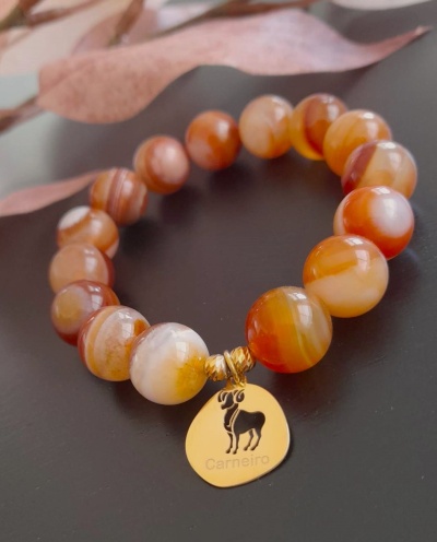 Pulseira Carneiro Prata 925 c/ Banho de Ouro e Cornalinas