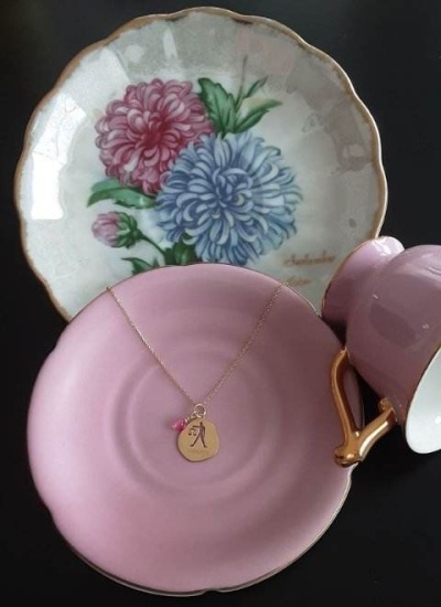 Colar Signo Balança Prata 925 c/ Banho de Ouro e Pingente Ágata Rosa