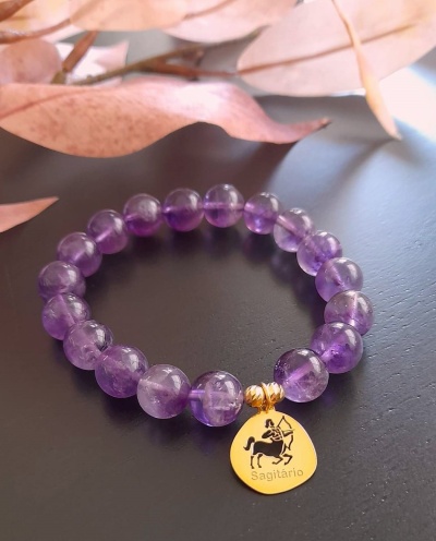 Pulseira Sagitário Prata 925 c/ Banho de Ouro e Ametistas