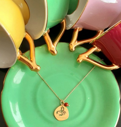 Colar Signo Escorpião  Prata 925 c/ Banho de Ouro e Pingente Jaspe Vermelho