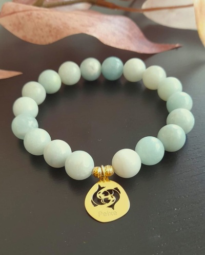 Pulseira Peixes Prata 925 c/ Banho de Ouro e Amazonitas