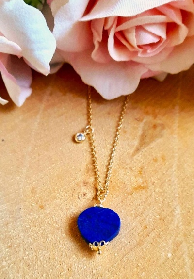 Colar " Lírio Azul" Prata 925 c/ Banho de Ouro  Ref. 92043A