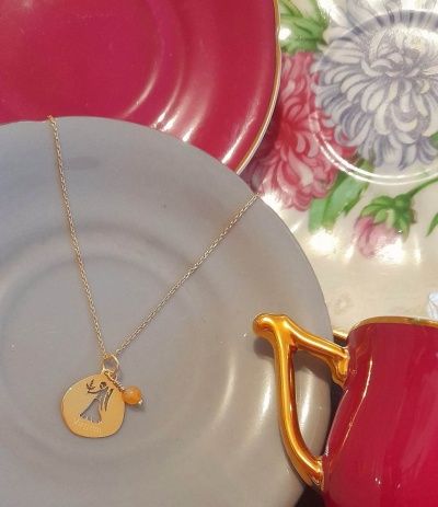 Colar Signo Virgem  Prata 925 c/ Banho de Ouro e Pingente Aventurina Laranja