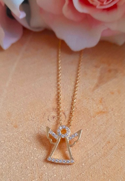 Colar "Anjinho"  Prata 925 c/ Banho de Ouro   e Zicórnias Ref.09500