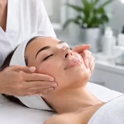Profissional de estética a realizar um cuidado facial numa cliente