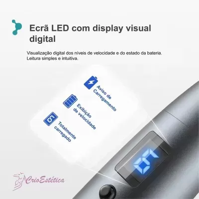 Display LED digital da Dermapen F8S com indicação da velocidade e bateria