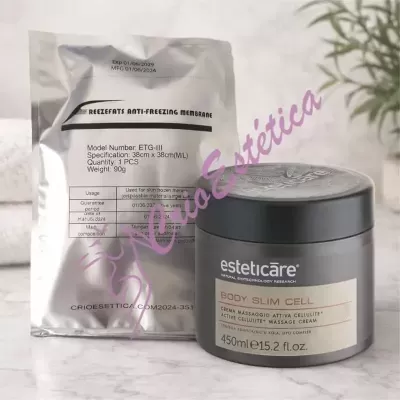 Pack de criolipólise com membrana anticongelante e creme Esteticare.