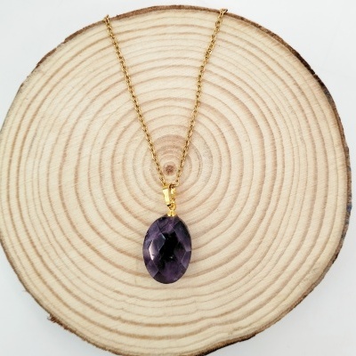 Colar com Pendente Ametista Facetado