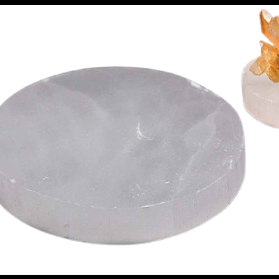 Base Selenite Redonda Lisa 10 cm - Limpeza e Purificação