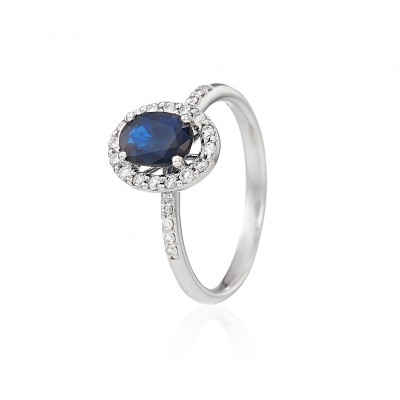 Anel Ouro 19,2kl + Diamantes + Safira