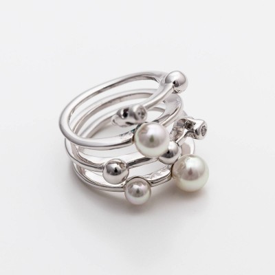 Anel Prata e Pérolas