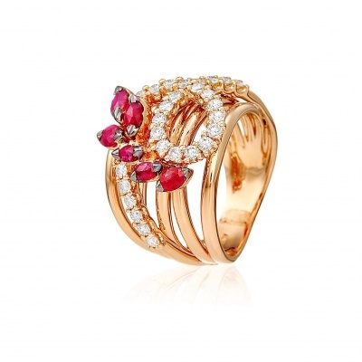 Anel Ouro 19,2kl + Diamantes + Rubis