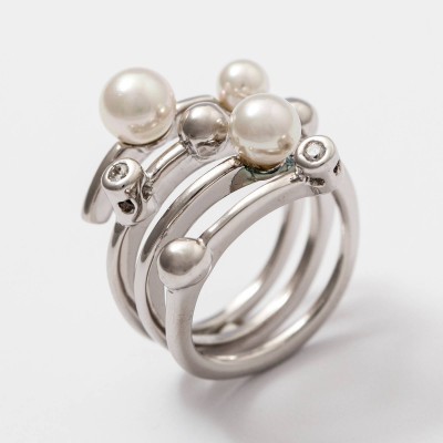 Anel Prata e Pérolas
