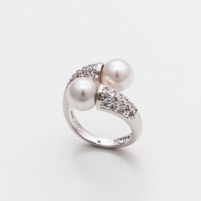 Anel Prata,  Pérolas e Zircónias