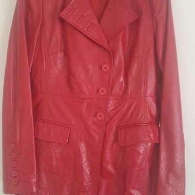 Sobretudo de Senhora em Pele Genuína Vermelha – Made in Italy / Women's Overcoat in Red Genuine Leather – Made in Italy