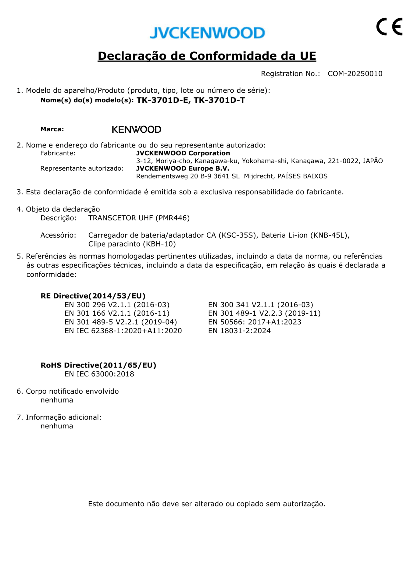 Certificado de Conformidade EU