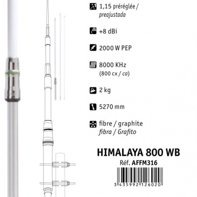 Antena Base PRESIDENT HIMALAYA WB  CB\27Mhz AM FM SSB  ( sem plano de terra )