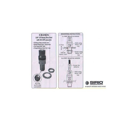 Base de antena Sirio PL / 3/8   para antena CB/VHF/UHF em PTFE Ref CB-HDS