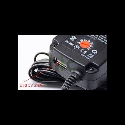 Alimentador Ac/Dc  3/4.5/5//6/7.5/9/12V, 2.5A, 30W 6XPINS+USB  Ref DIN19916