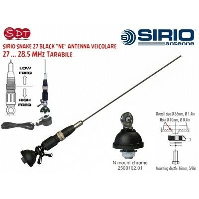 Antena  Móvel CB  SIRIO   Snake 27 Black C/Cabo e Base