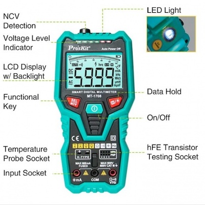 Multímetro Digital 3 5/6 Dígitos True Rms PROSKIT  MT-1708