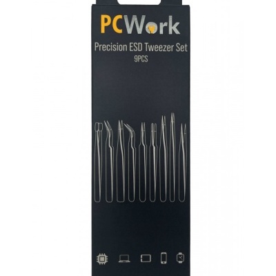 CONJUNTO DE PINÇAS EM AÇO INOXIDÁVEL ESD 9 PEÇAS PCWork PCW08G