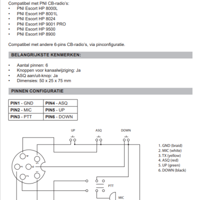 Microfone Rádio CB  Eletrete  PNI CU MK8000 - 6 Pinos