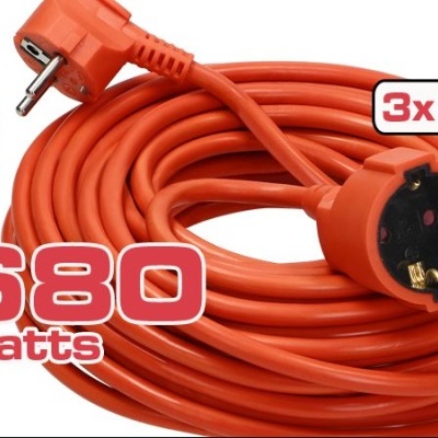 Cabo de extensão M/F Schuko 220V laranja 16A (15 aos 40Mts)