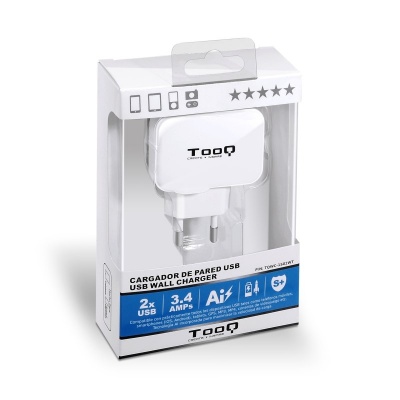 Cargador TOOQ Cargador pared 2xUSB Blanco 17w