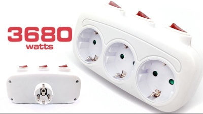 Régua 3 tomadas schuko com switch individual sem cabo branca Ref 0933