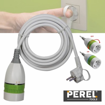 CABO EXTENSÃO TOMADA ELÉTRICA 1X SCHUKO 5M BRANCO PEREL EC05W-G