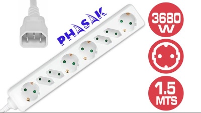 Régua 4 tomadas europlug + 4 tomadas schuko sem interruptor com protecção crianças SFO 1.5m  Ref 0964