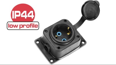 Caixa tipo schuko com 1 a 4 tomadas fêmea 16A IP44 borracha preto IN BN35