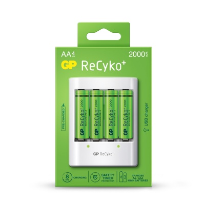 Cargador de Pilhas UNIVERSAL  4 canales + 4 pilas recargables ReCyKo 2100mAh GP  GPG 534