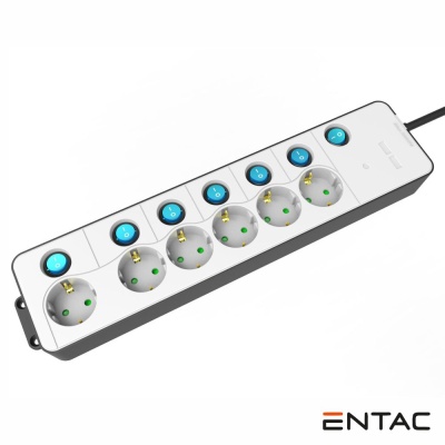 EXTENSÃO ELÉTRICA 6X SCHUKO C/ INTERRUPTORES 1.5M ENTAC 5G6-1.5-SW-W