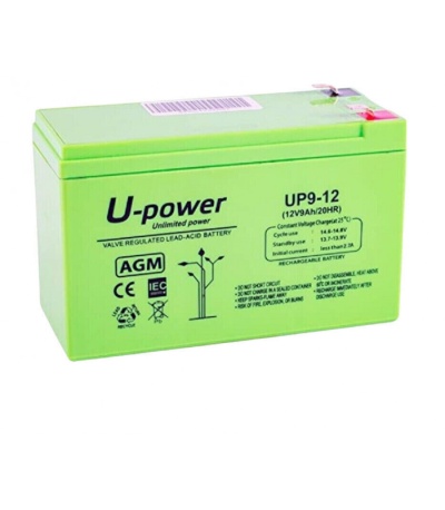 Bateria Chumbo AGM  U-POWER 12V, 9AH, F2 (151mm x 65mm x 100mm) MU-UP9-12