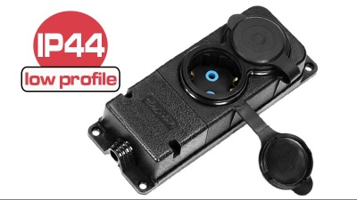 Caixa tipo schuko com 1 a 4 tomadas fêmea 16A IP44 borracha preto IN BN35