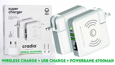 Powerbank  USB Carregador 240V 2xUSB(2.4A) + 1xUSB-V(2.4A)+ sem fios 5W + Powerbank 6700mAh  CR 2067